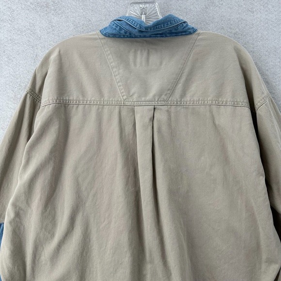 VTG 90s Wrangler Rugged Wear Shirt Mens 2XT Beige Denim Collar Elbow Patches - Picture 8 of 13